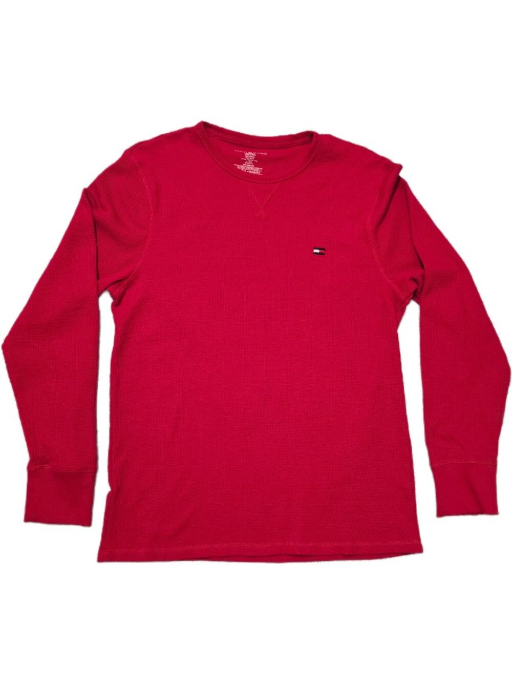 Tommy Hilfiger Men XL Red Waffle Knit Thermal Long Sleeve Crew Neck Sleepwear